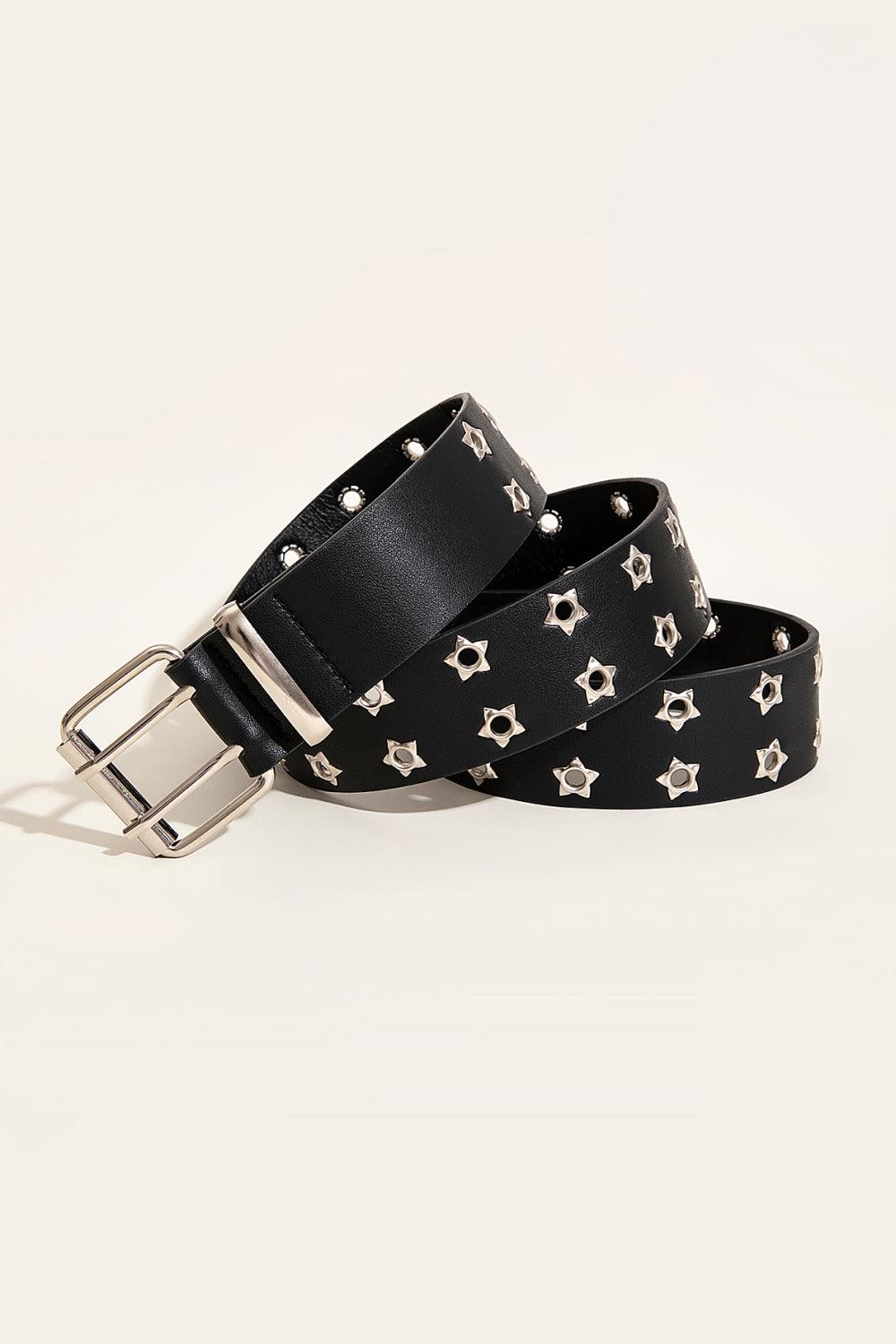 Double Row Star Grommet PU Leather Belt - Lab Fashion, Home & Health