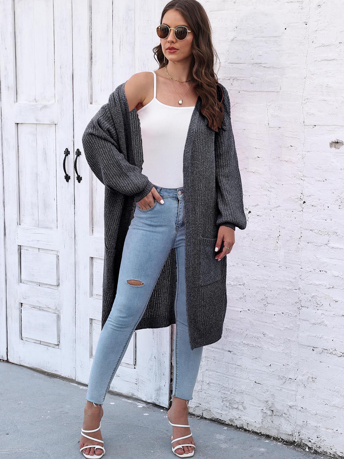 Open Front Longline Cardigan with Pockets - Lab Fashion, Home & Health