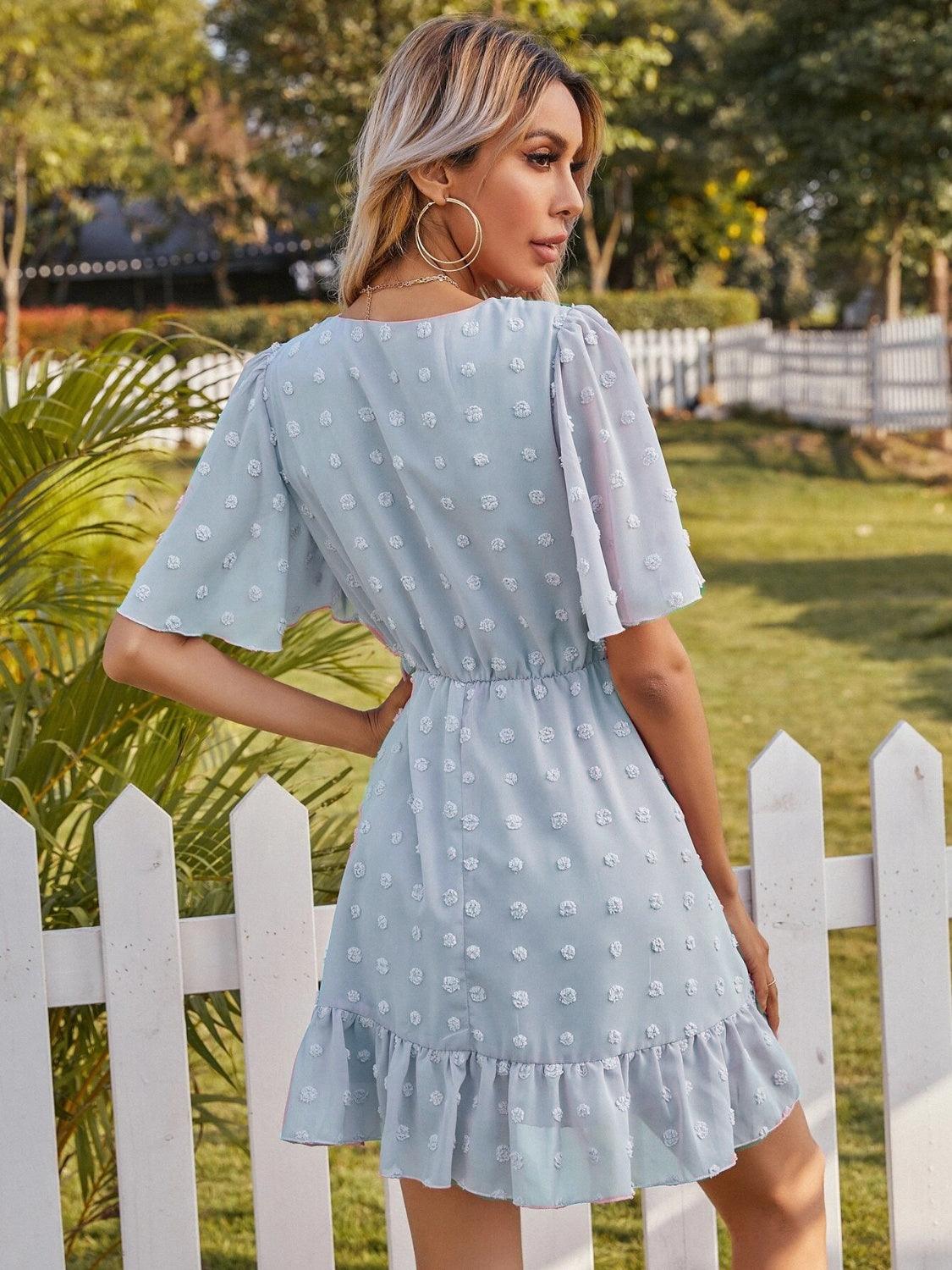 Swiss Dot Surplice Neck Dress - Lab Fashion, Home & Health