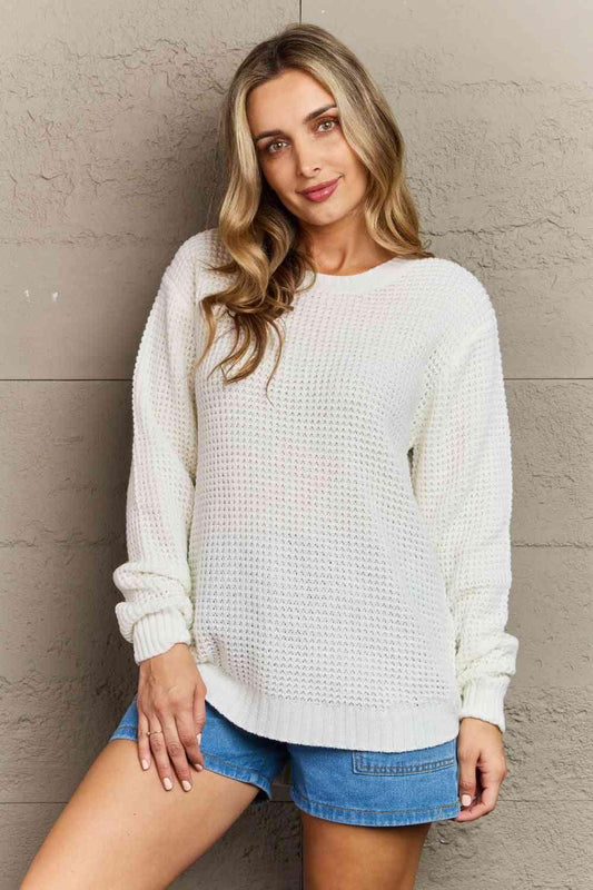 Zenana Cozy Season High Low Waffle Sweater Pullover in Ivory - Lab Fashion, Home & Health