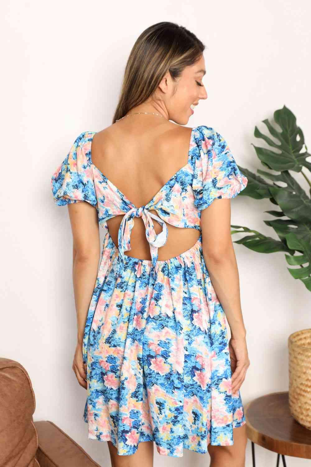 Double Take Floral Square Neck Puff Sleeve Dress - Lab Fashion, Home & Health