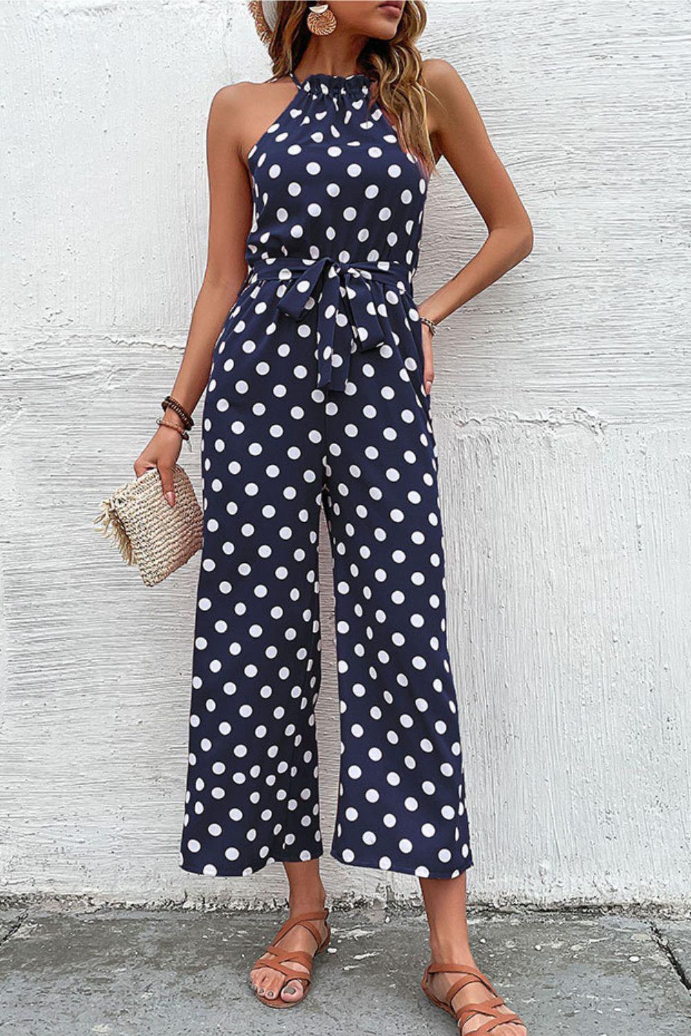 Polka Dot Grecian Wide Leg Jumpsuit - Lab Fashion, Home & Health