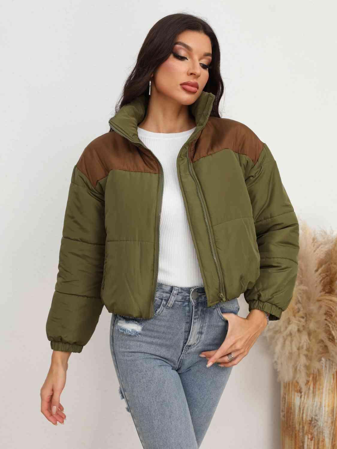 Two-Tone Zip-Up Puffer Jacket - Lab Fashion, Home & Health