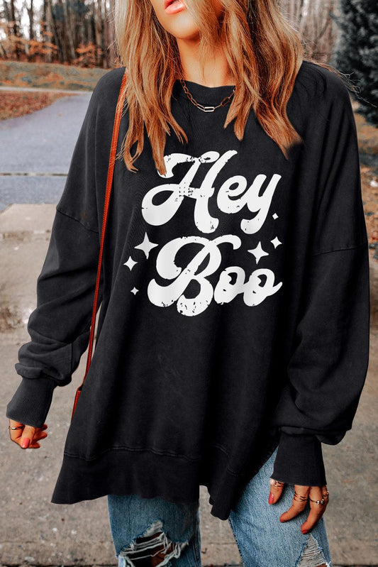 HEY BOO Graphic Round Neck Sweatshirt - Lab Fashion, Home & Health