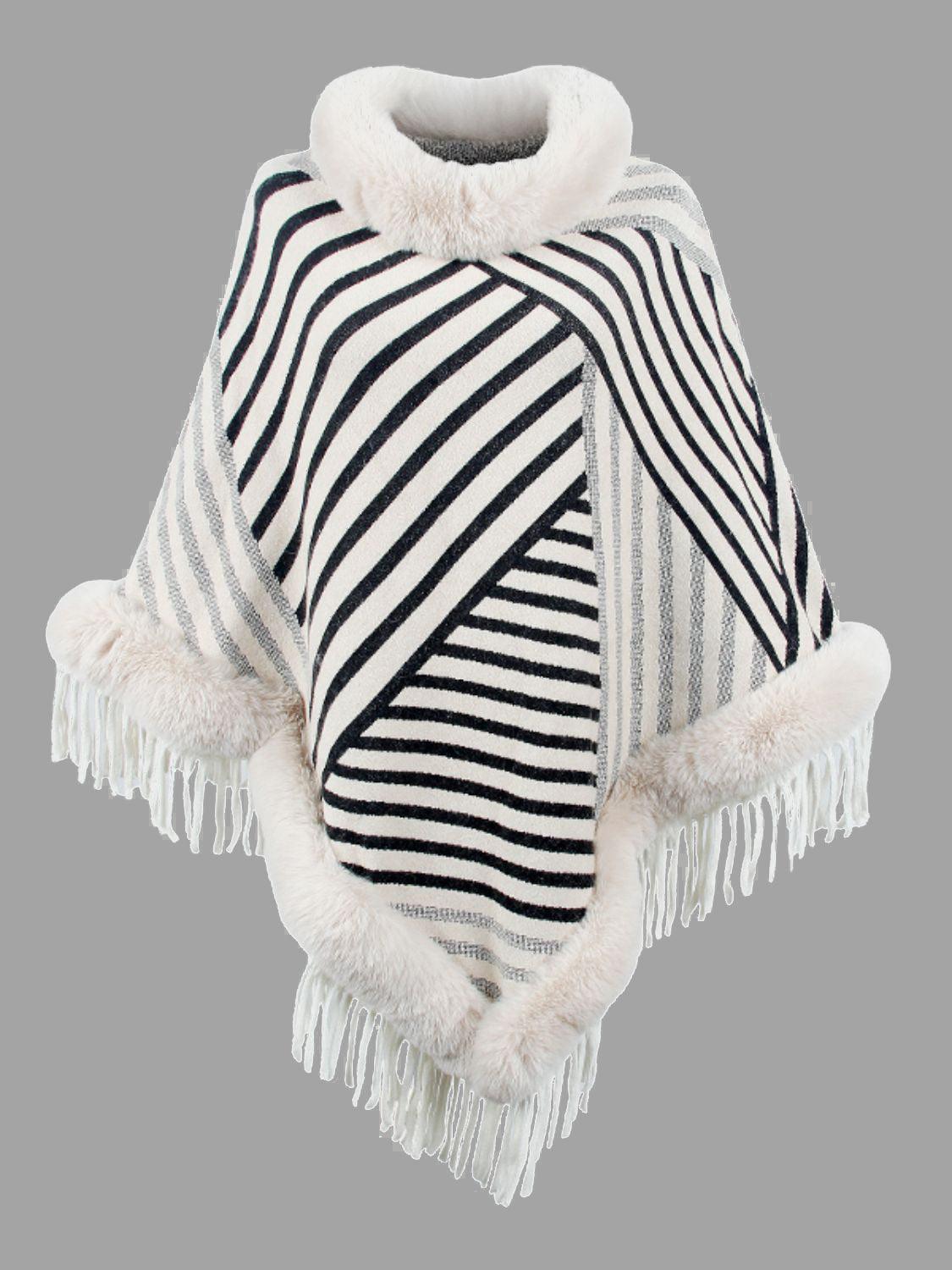 Striped Fringe Hem Poncho - Lab Fashion, Home & Health