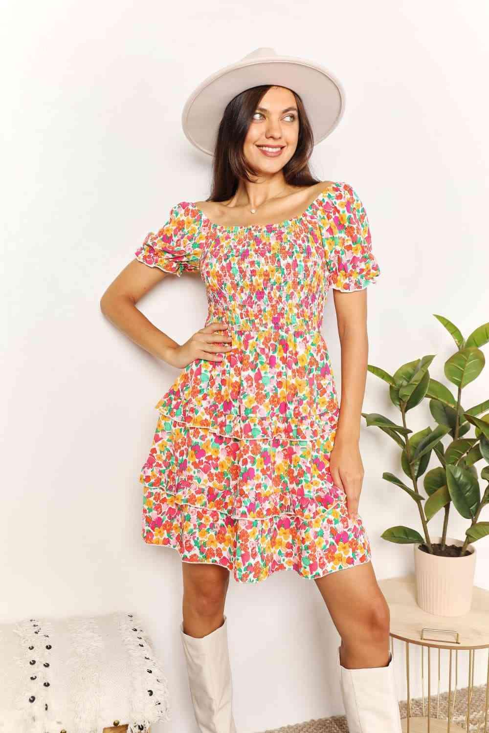 Double Take Smocked Sweetheart Neck Flounce Sleeve Mini - Lab Fashion, Home & Health