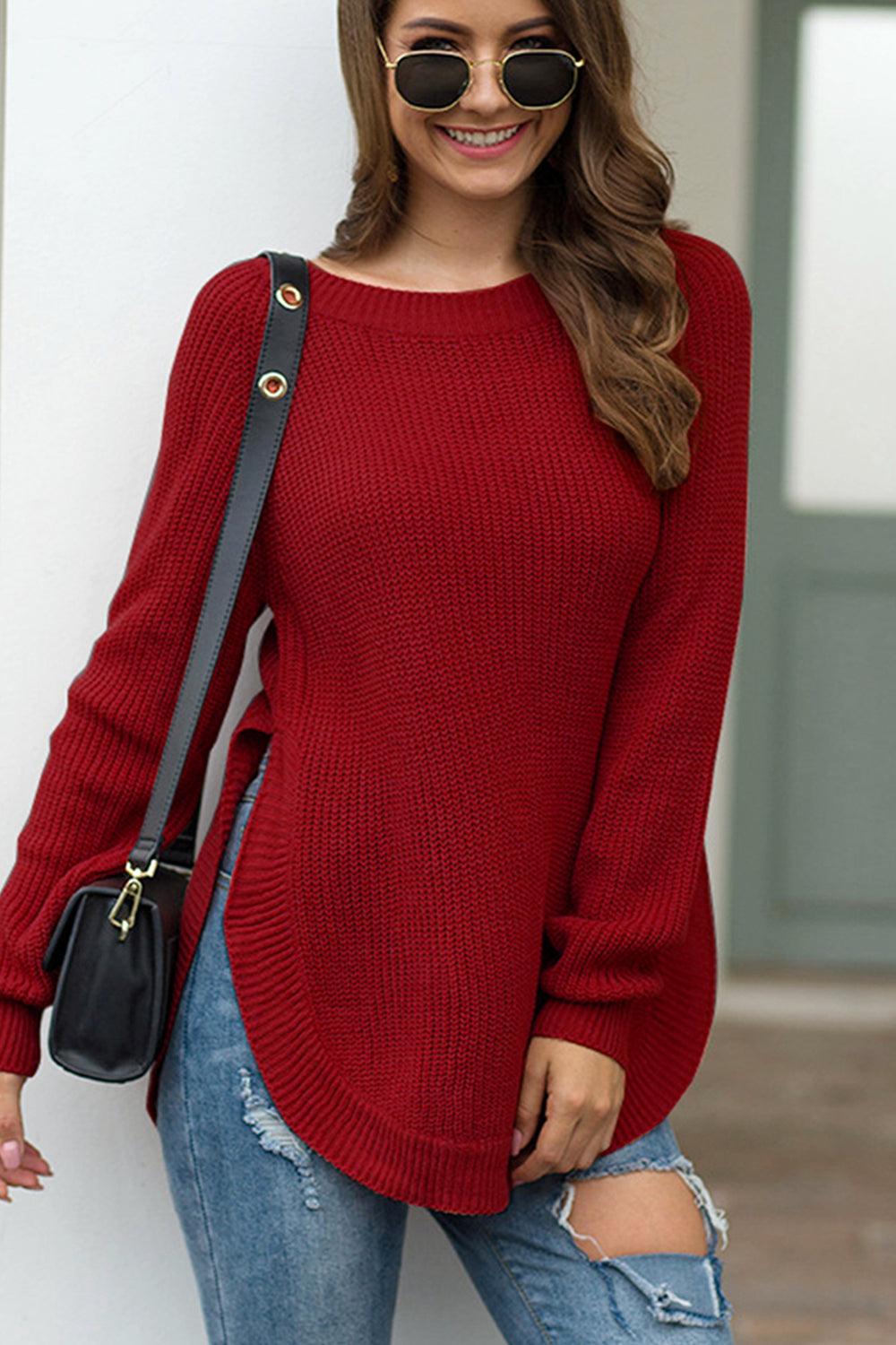 Round Neck Ribbed Knit Top - Lab Fashion, Home & Health