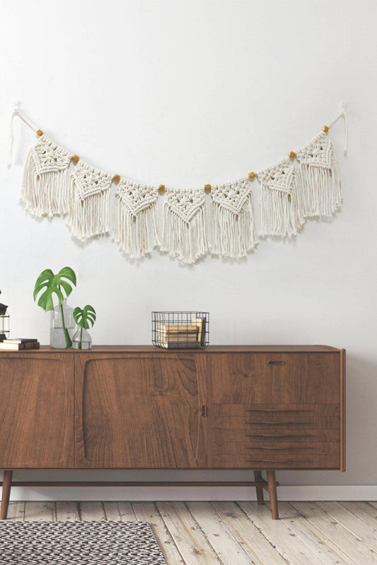 Bead Trim Macrame Fringe Wall Hanging - Lab Fashion, Home & Health