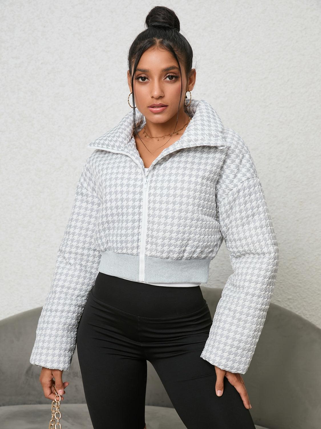 Houndstooth Zip-Up Jacket - Lab Fashion, Home & Health