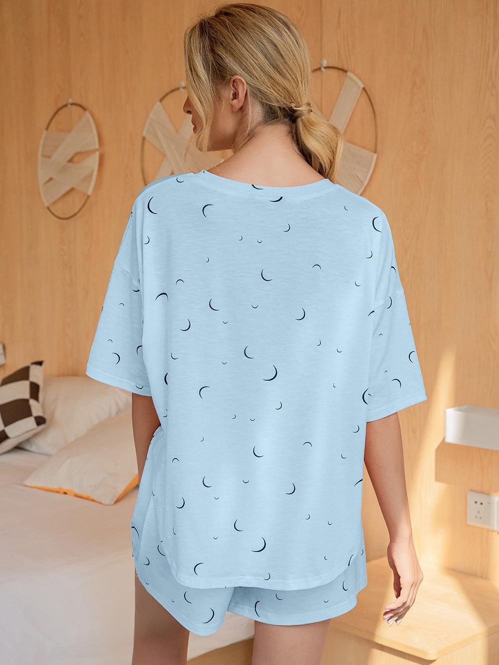 Moon Print T-Shirt and Shorts Lounge Set - Lab Fashion, Home & Health