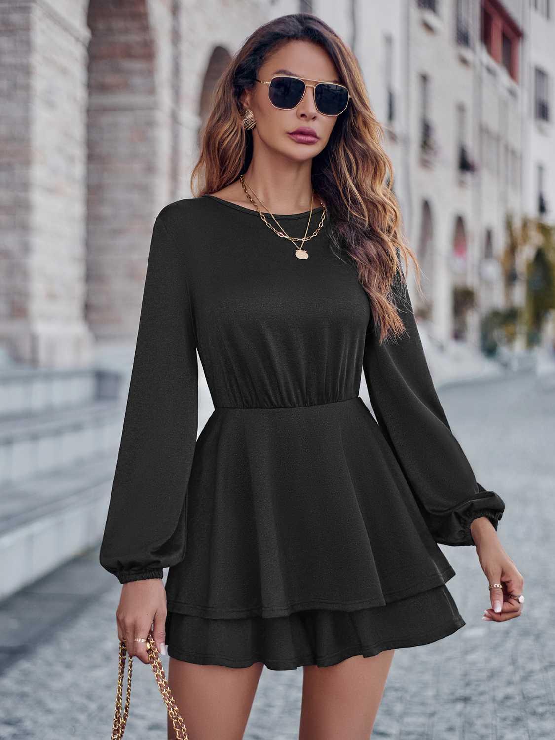 Round Neck Layered Mini Dress - Lab Fashion, Home & Health