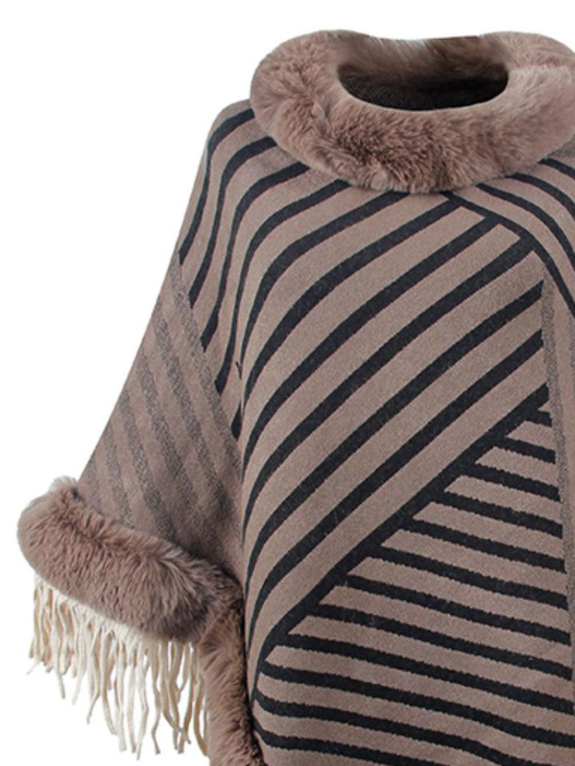 Striped Fringe Hem Poncho - Lab Fashion, Home & Health