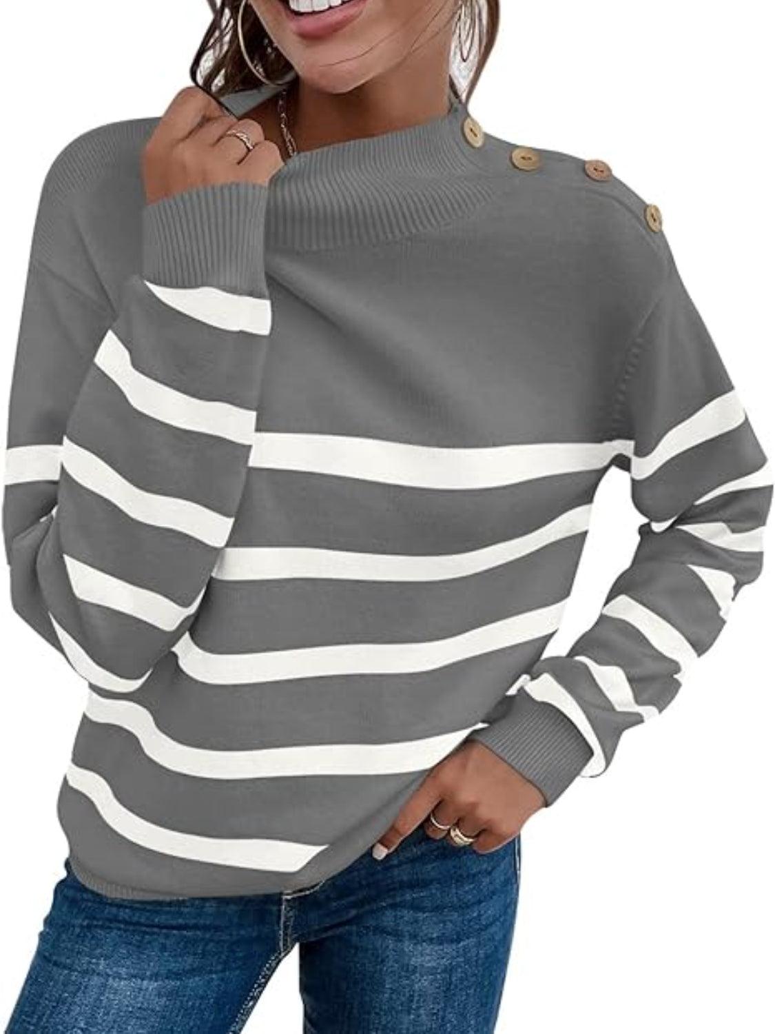 Striped Shoulder Detail Sweater - Lab Fashion, Home & Health