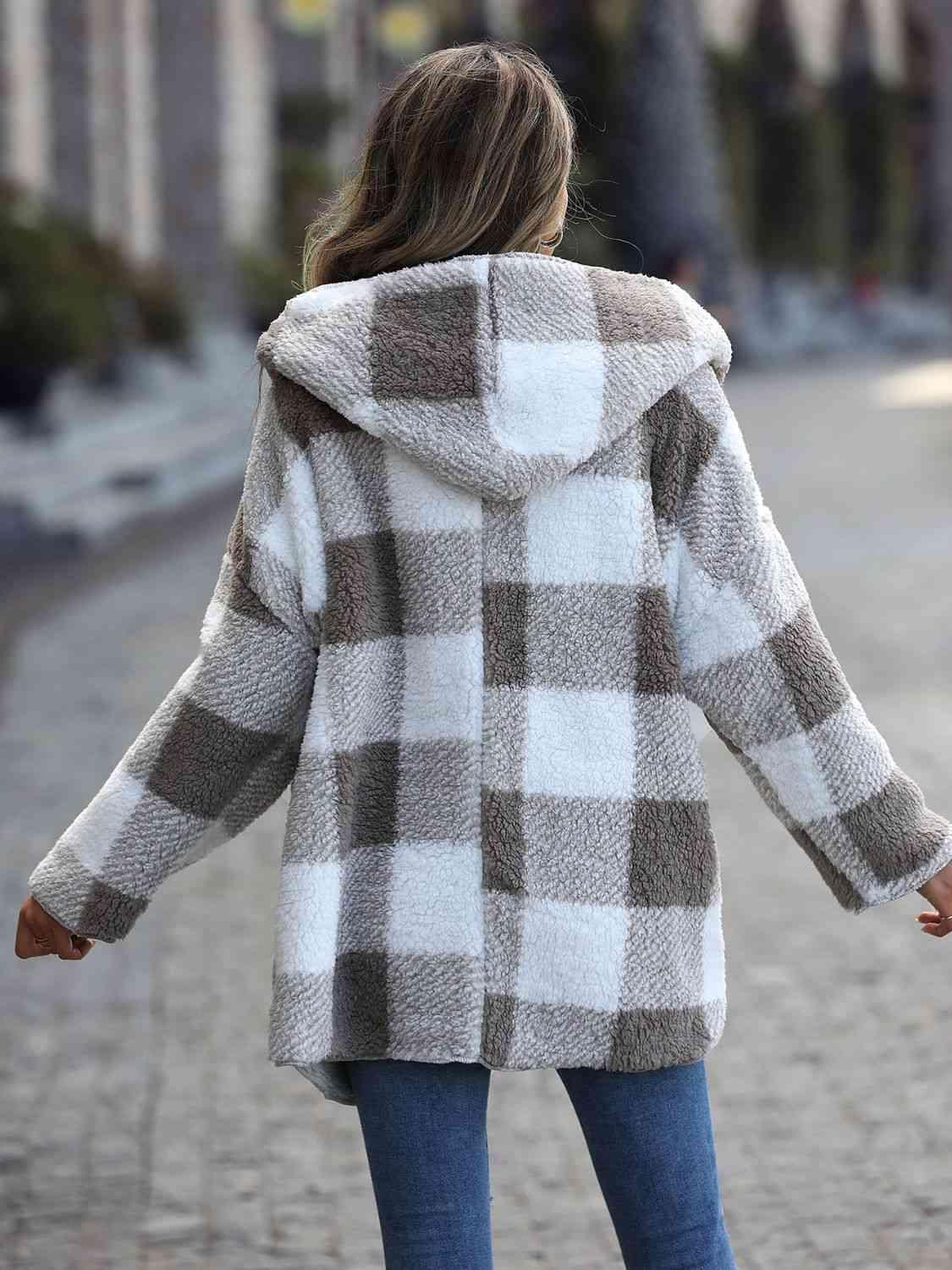 Plaid Open Front Hooded Coat - Lab Fashion, Home & Health