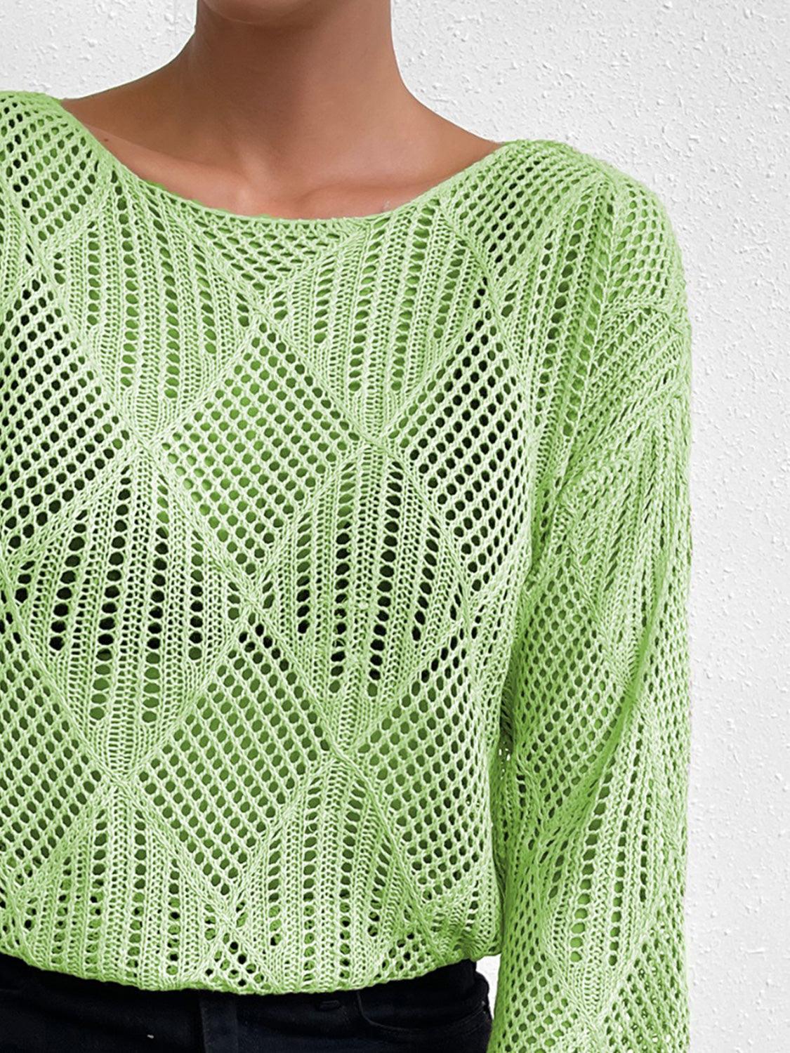 Openwork Round Neck Knit Top - Lab Fashion, Home & Health