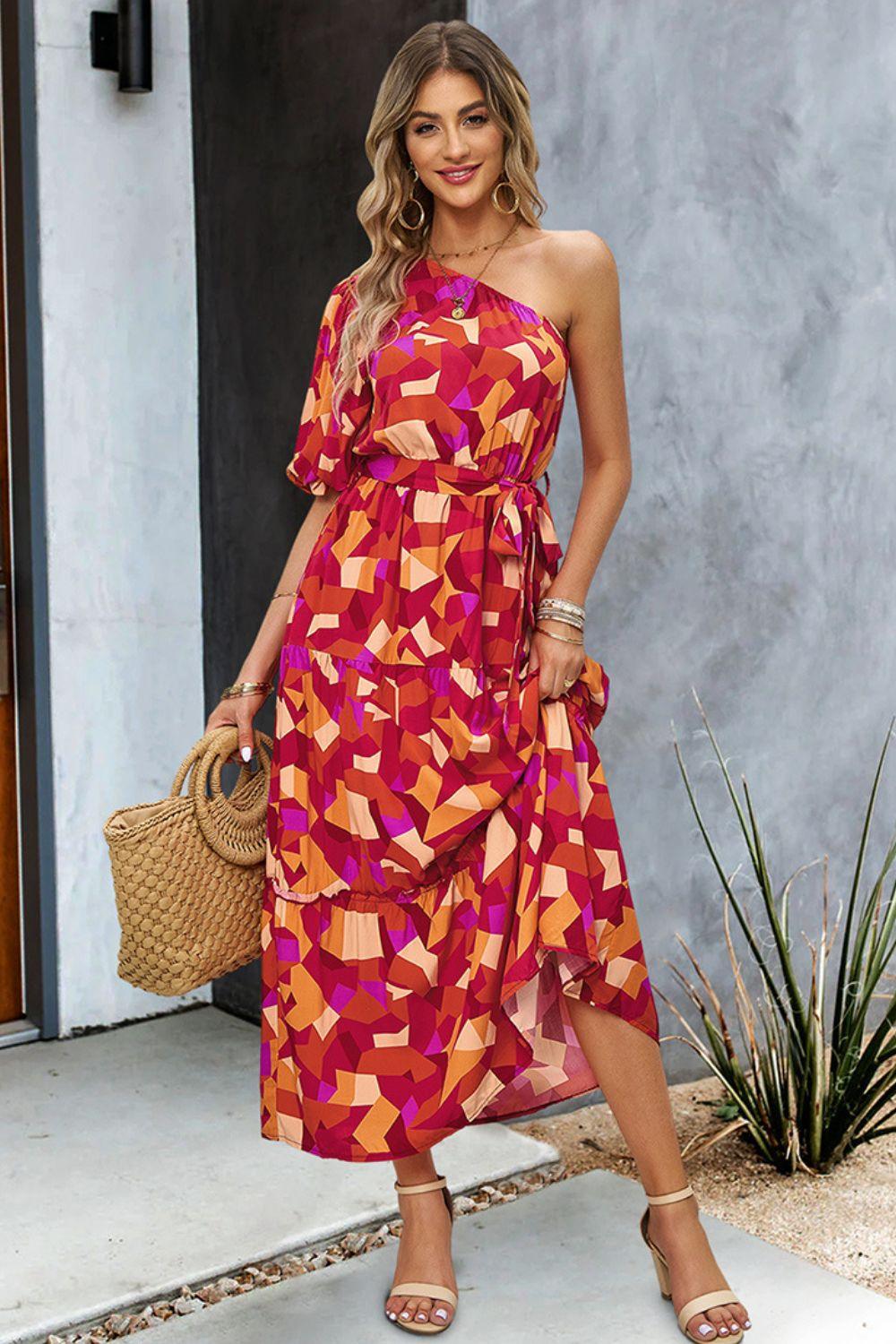 Printed One-Shoulder Maxi Dress - Lab Fashion, Home & Health