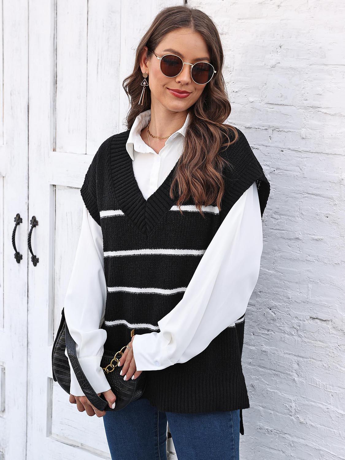Striped V-Neck Sweater Vest - Lab Fashion, Home & Health