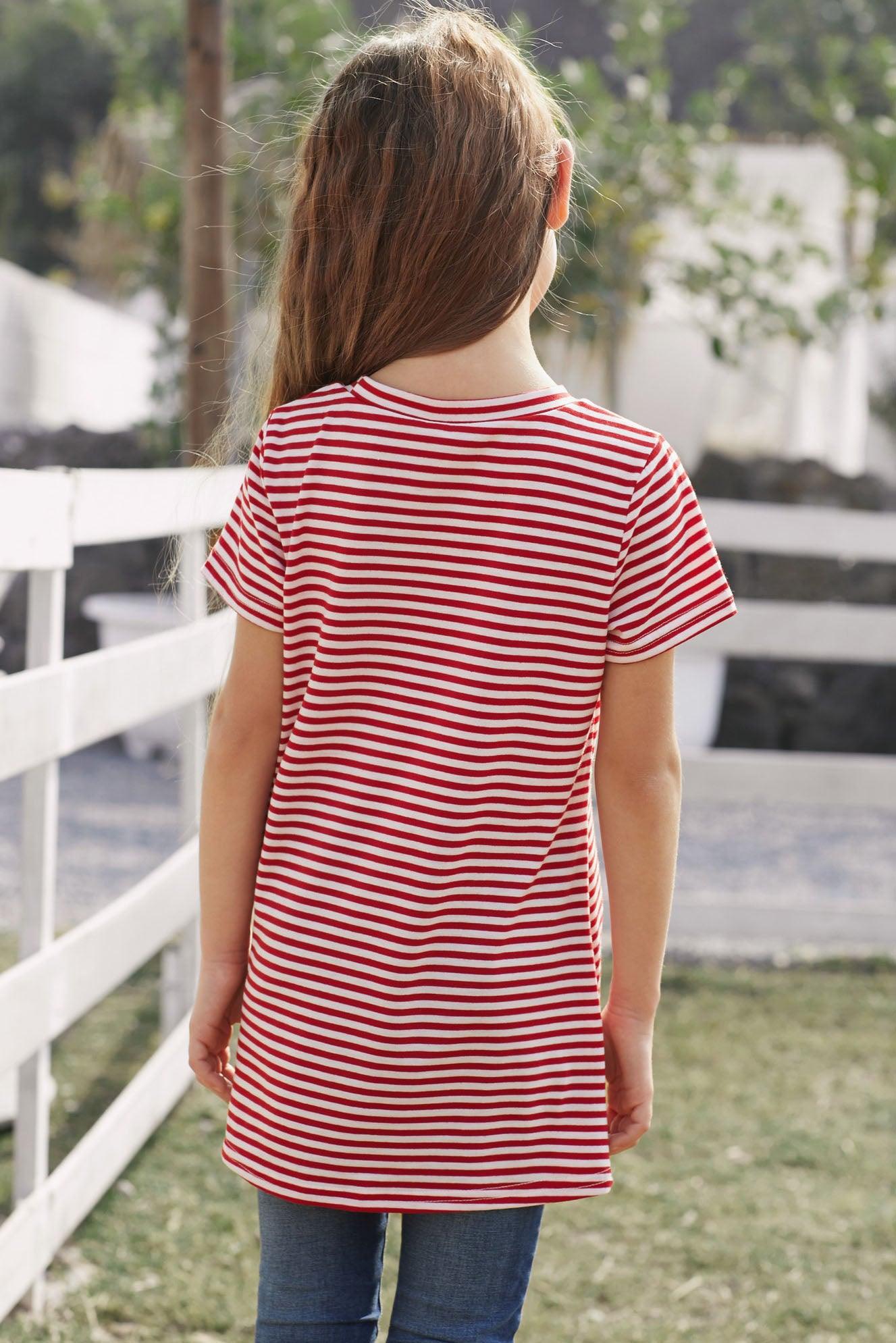 Girls Striped Round Neck Twisted Tee Shirt - Lab Fashion, Home & Health