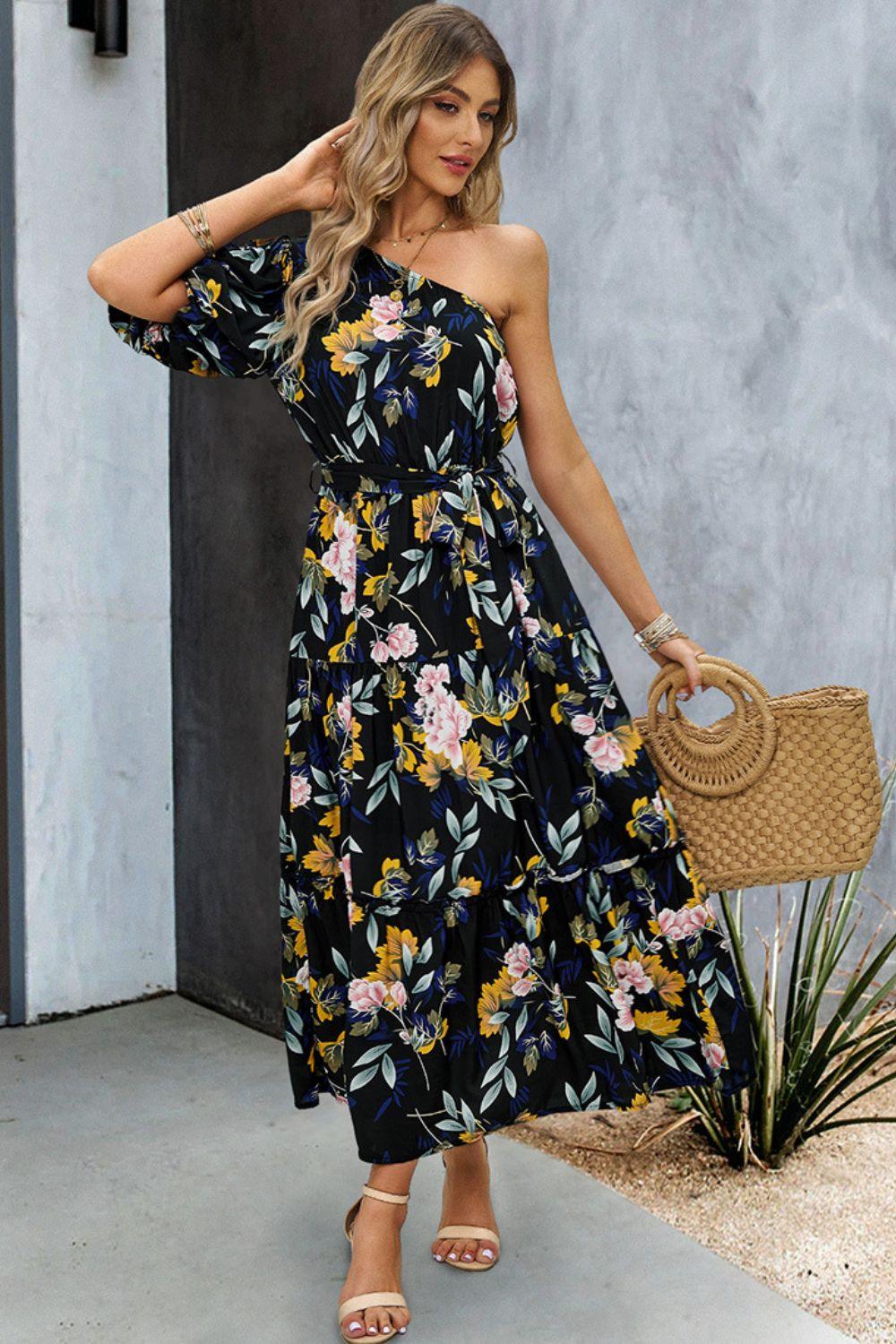 Printed One-Shoulder Maxi Dress - Lab Fashion, Home & Health