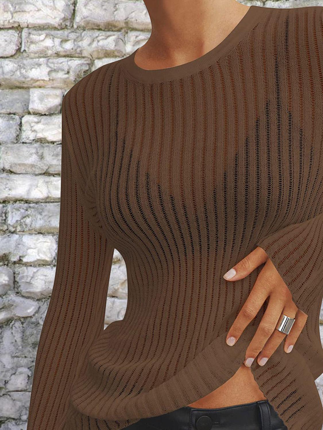 Round Neck Ribbed Knit Top - Lab Fashion, Home & Health