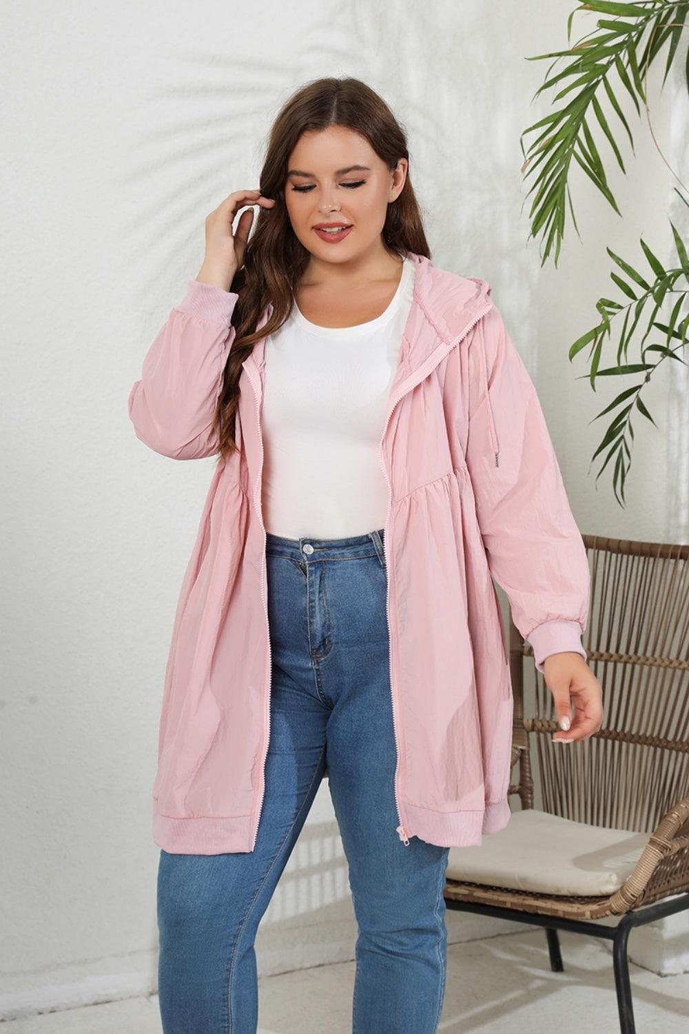 Plus Size Zip-Up Longline Hooded Jacket - Lab Fashion, Home & Health