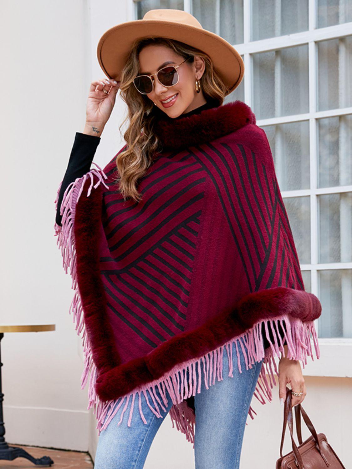 Striped Fringe Hem Poncho - Lab Fashion, Home & Health