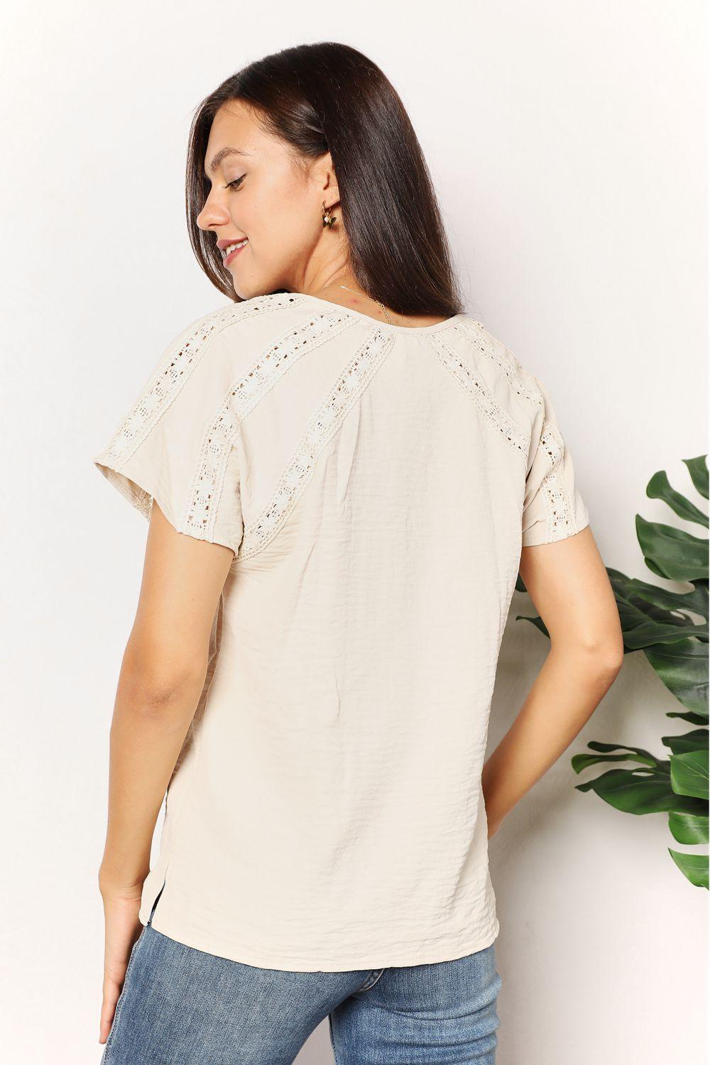 Double Take Crochet Buttoned Short Sleeves Top - Lab Fashion, Home & Health