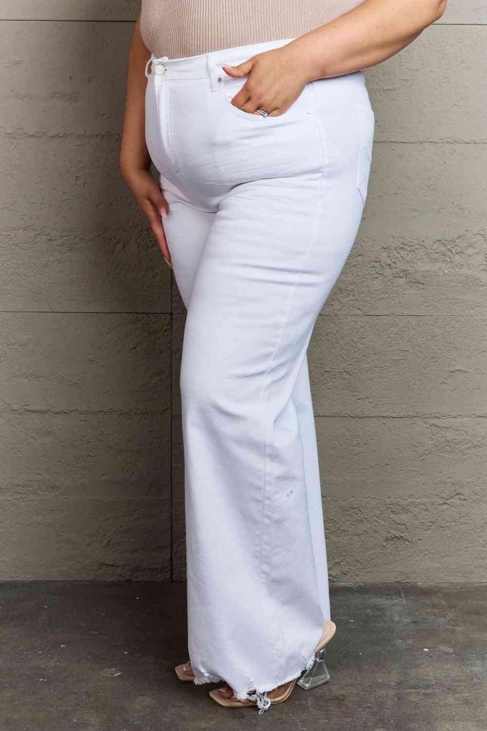 RISEN Raelene Full Size High Waist Wide Leg Jeans in White - Lab Fashion, Home & Health