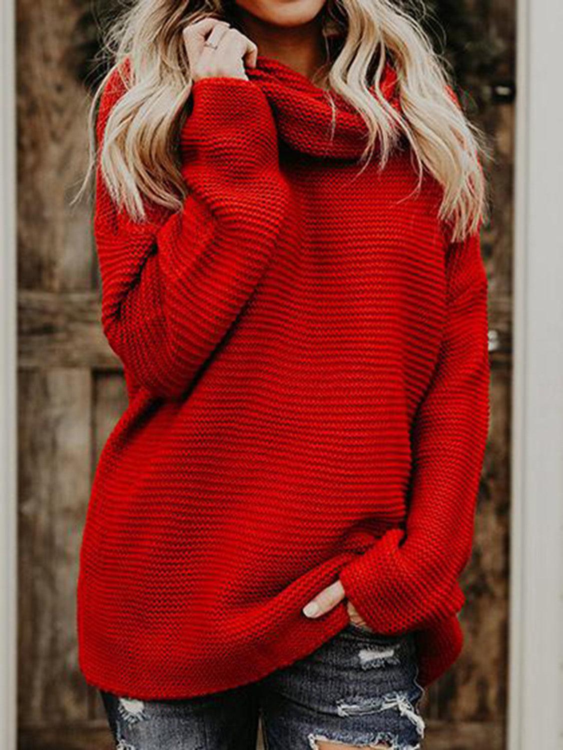 Turtleneck Dropped Shoulder Slit Sweater - Lab Fashion, Home & Health