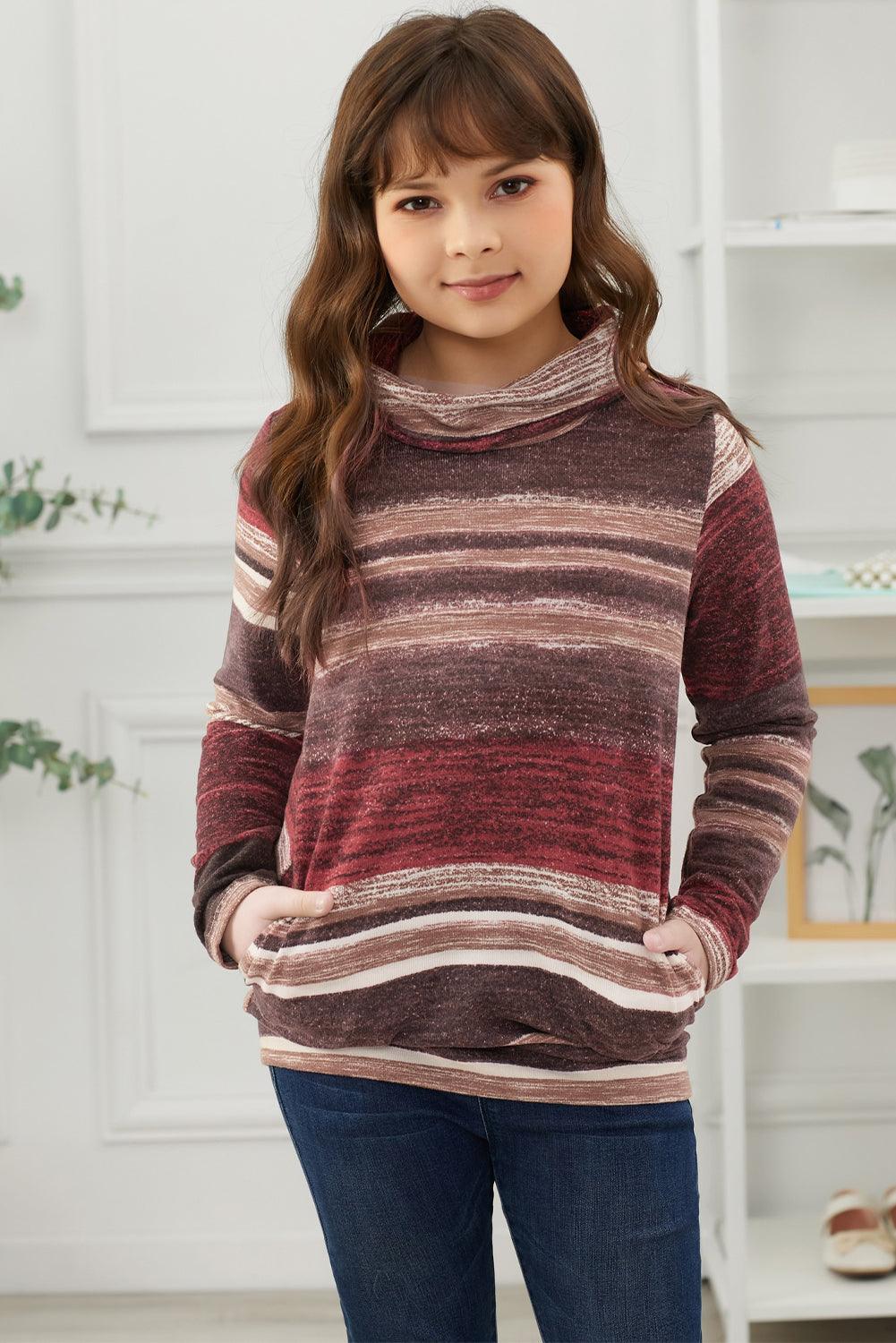 Girls Striped Cowl Neck Top with Pockets - Lab Fashion, Home & Health