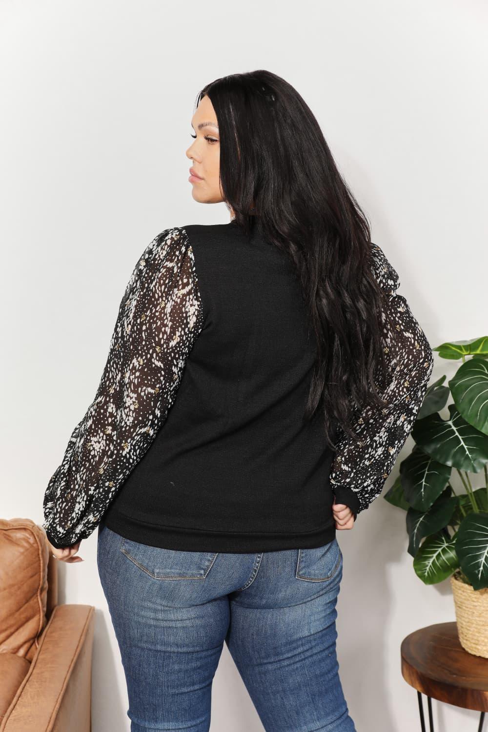 And The Why Full Size Foil Printed Sleeve Top - Lab Fashion, Home & Health