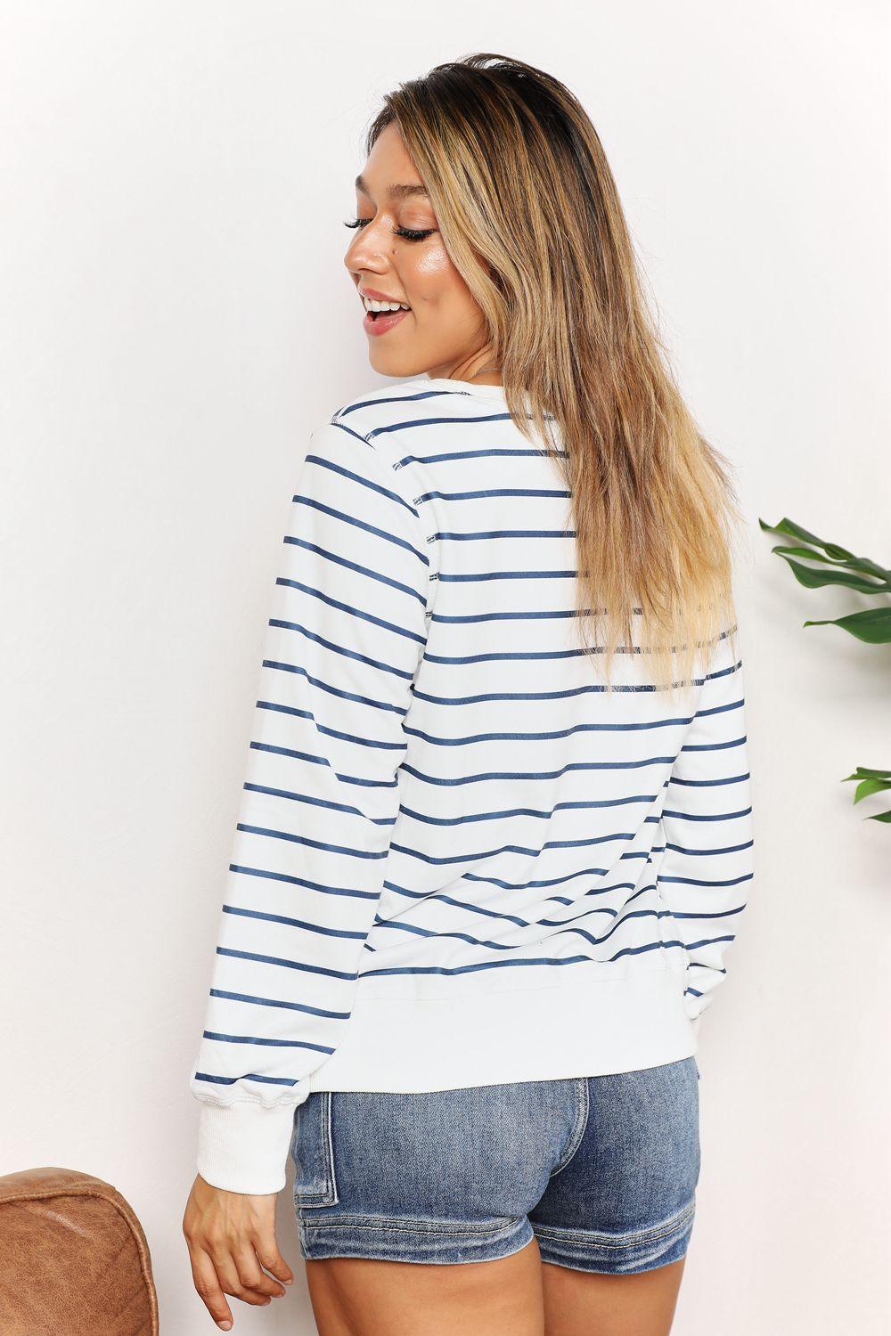 Double Take Striped Long Sleeve Round Neck Top - Lab Fashion, Home & Health