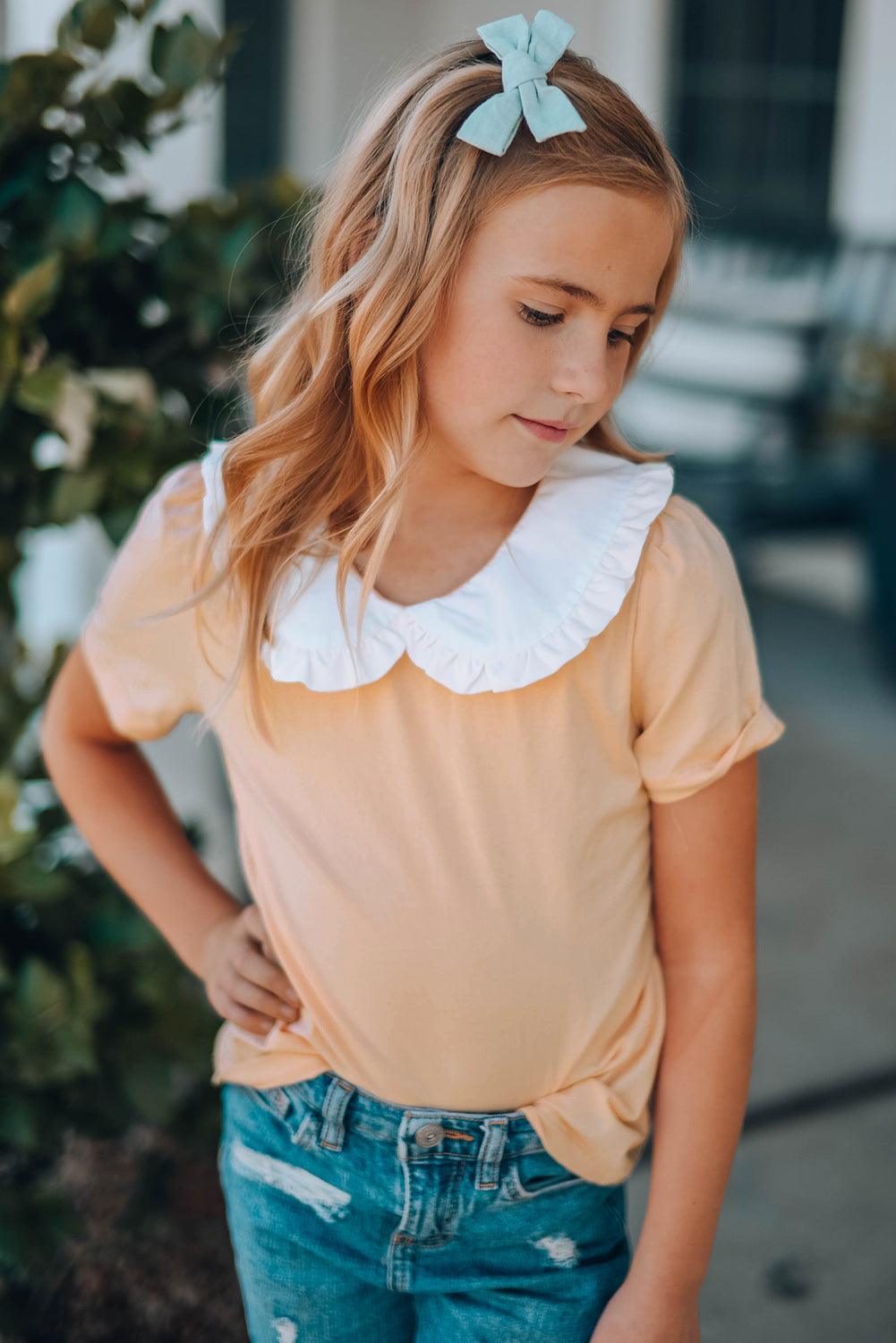 Girls Contrast Peter Pan Collar Short Sleeve Top - Lab Fashion, Home & Health