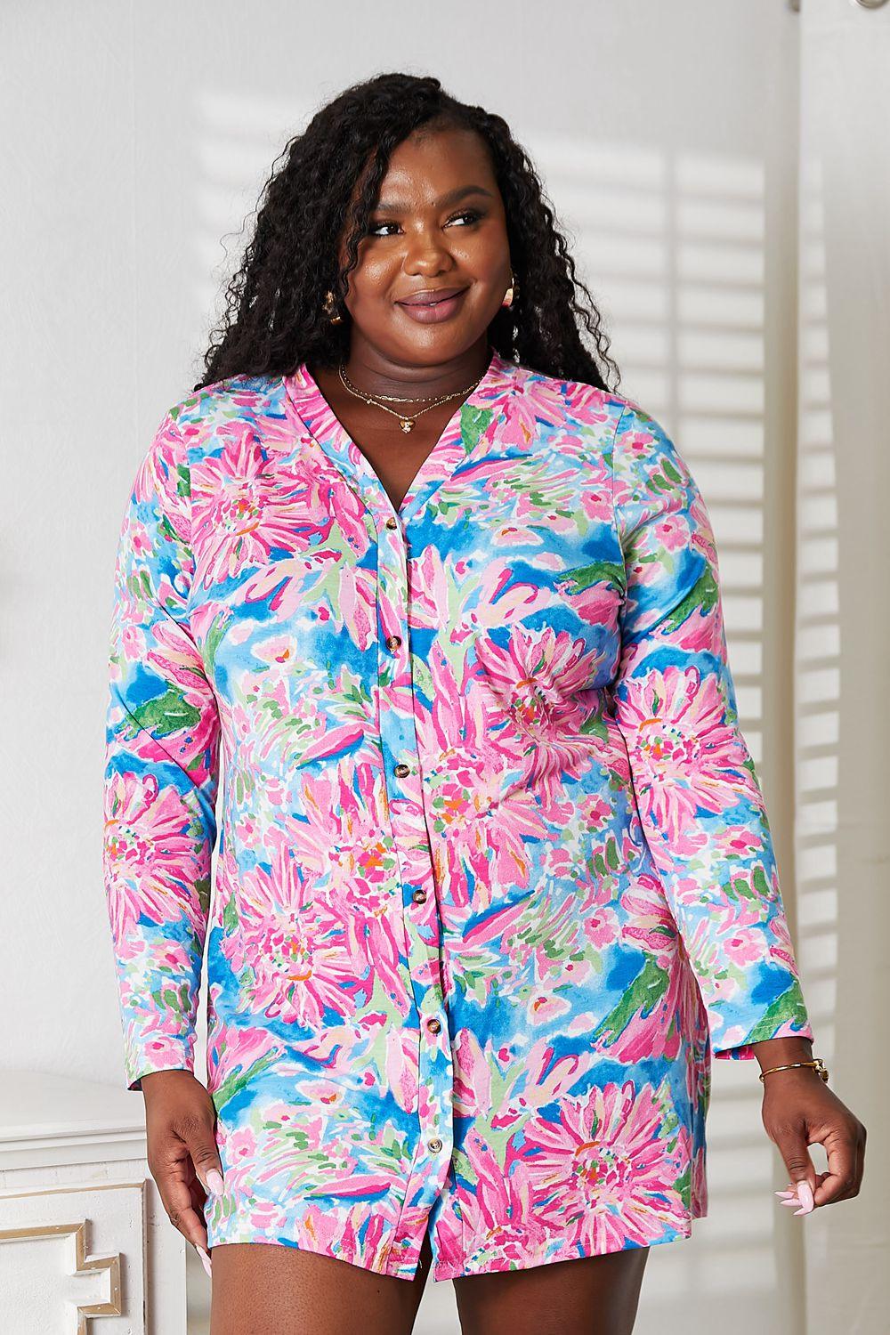 Double Take Floral Open Front Long Sleeve Cardigan - Lab Fashion, Home & Health