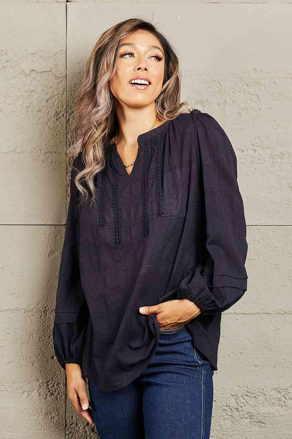 Petal Dew More For You Long Sleeve Stitch Blouse - Lab Fashion, Home & Health