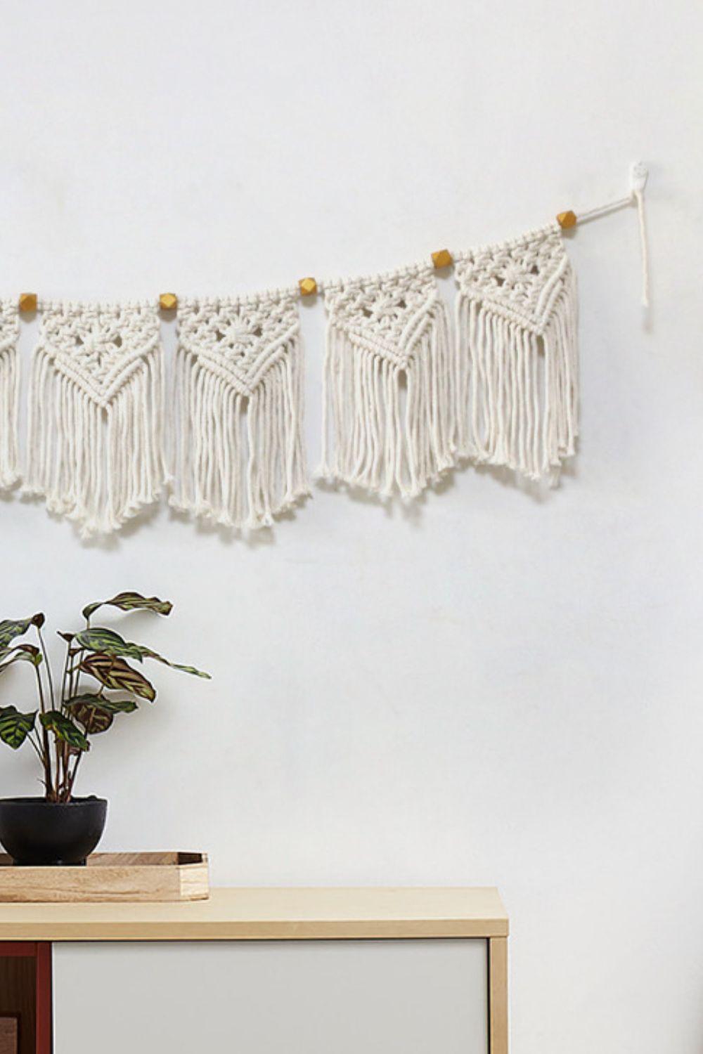 Bead Trim Macrame Fringe Wall Hanging - Lab Fashion, Home & Health