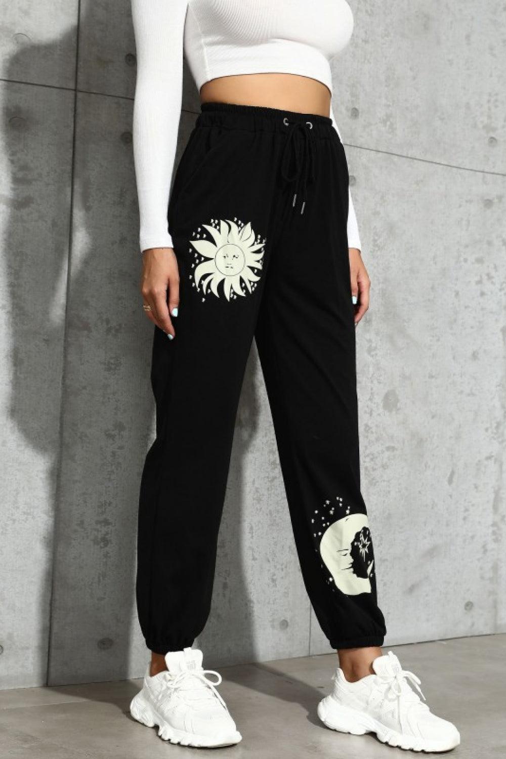 Sun and Moon Graphic Drawstring Joggers - Lab Fashion, Home & Health