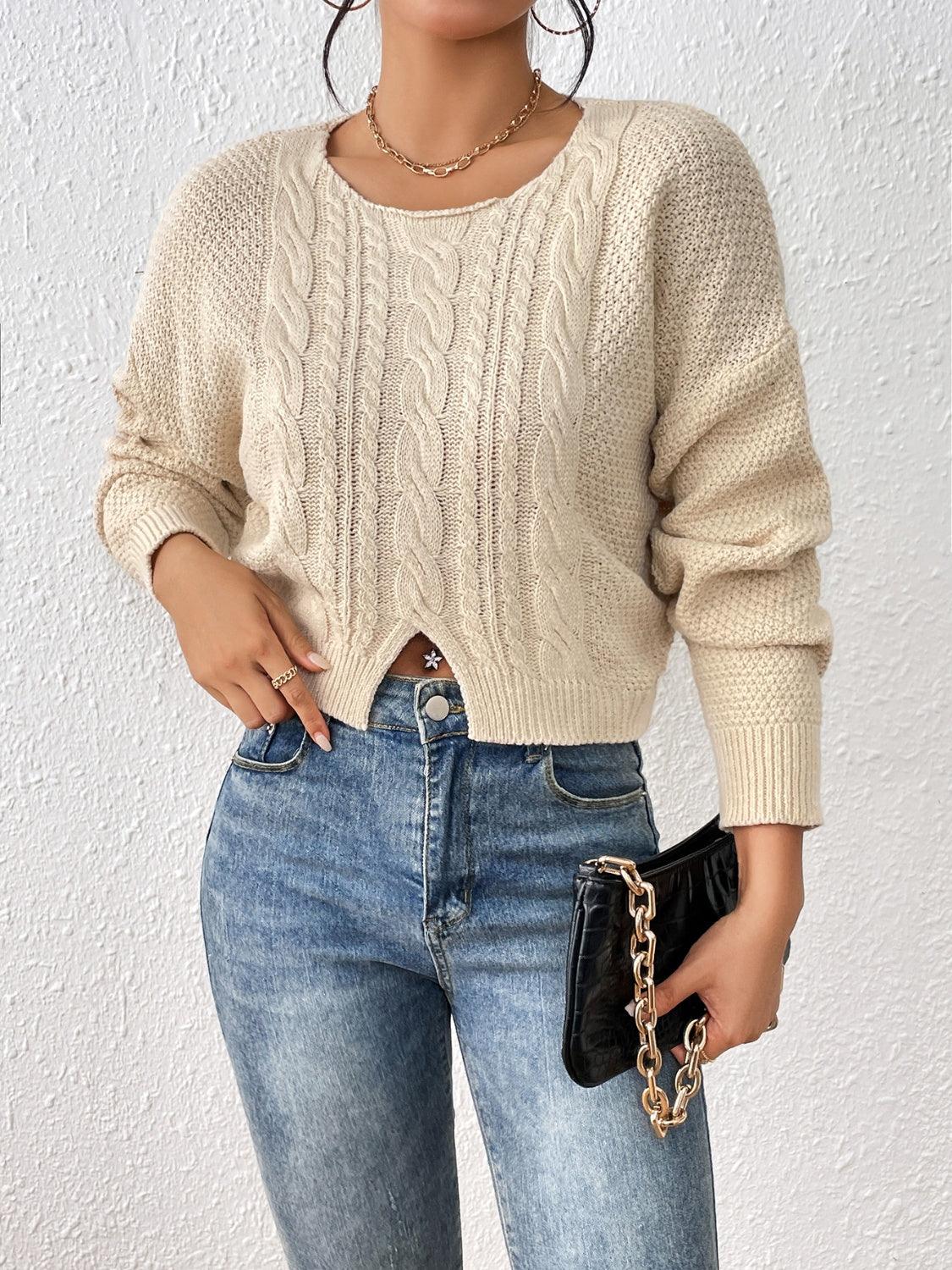 Slit Drop Shoulder Sweater - Lab Fashion, Home & Health