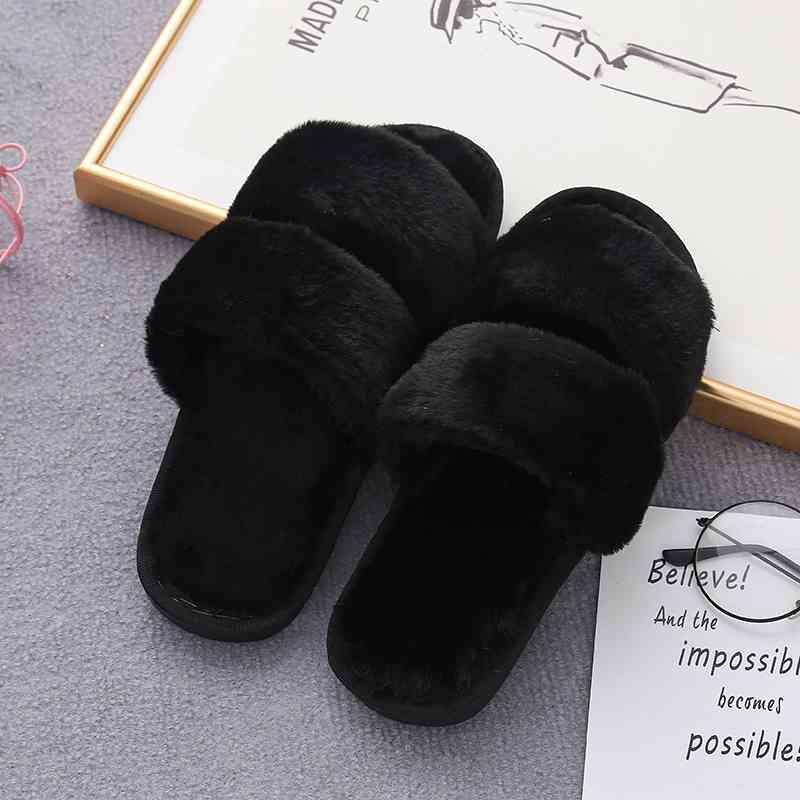 Faux Fur Double Strap Slippers - Lab Fashion, Home & Health