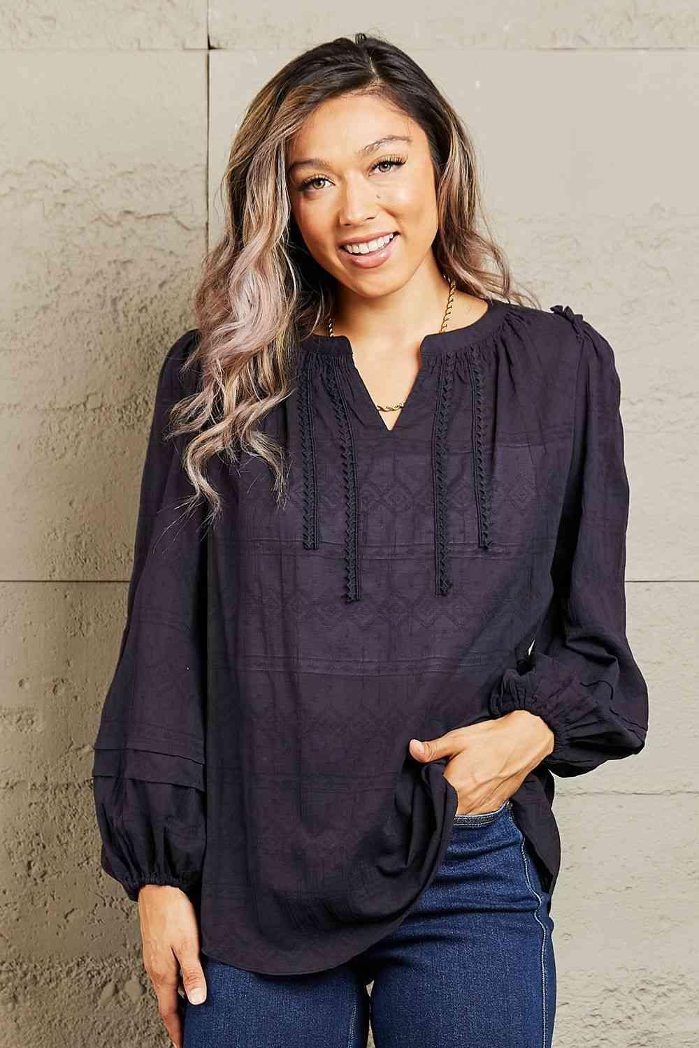 Petal Dew More For You Long Sleeve Stitch Blouse - Lab Fashion, Home & Health