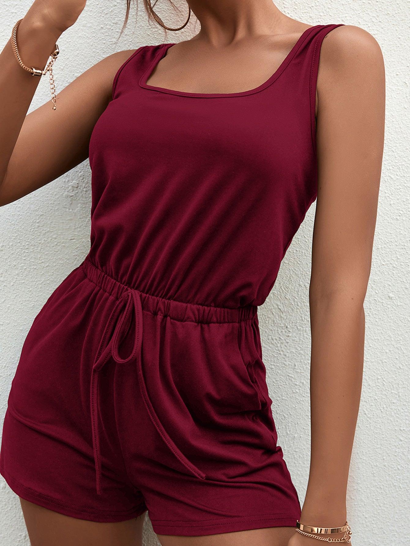 Square Neck Sleeveless Romper with Pockets - Lab Fashion, Home & Health