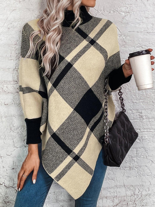 Plaid Turtleneck Poncho - Lab Fashion, Home & Health