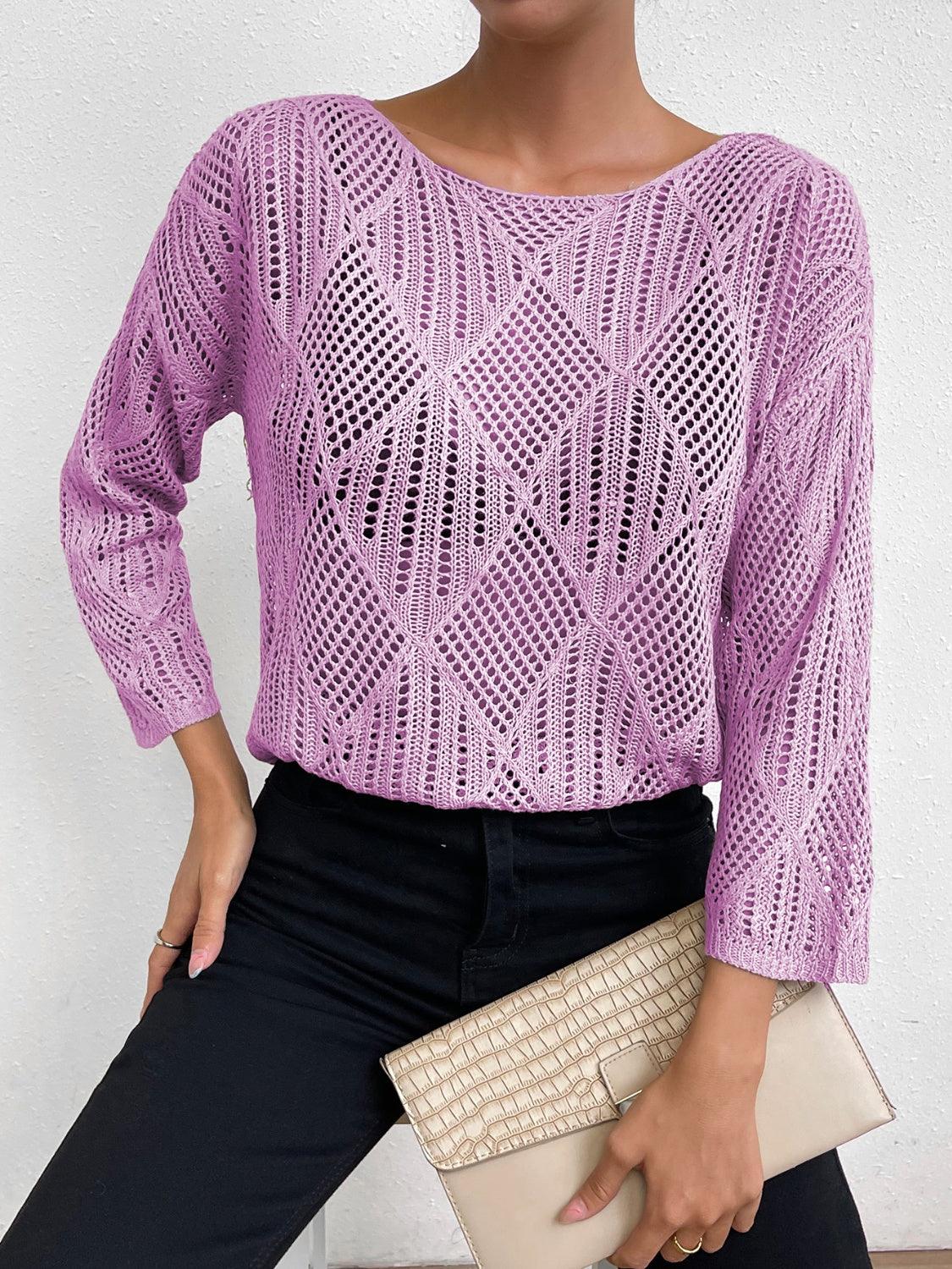 Openwork Round Neck Knit Top - Lab Fashion, Home & Health