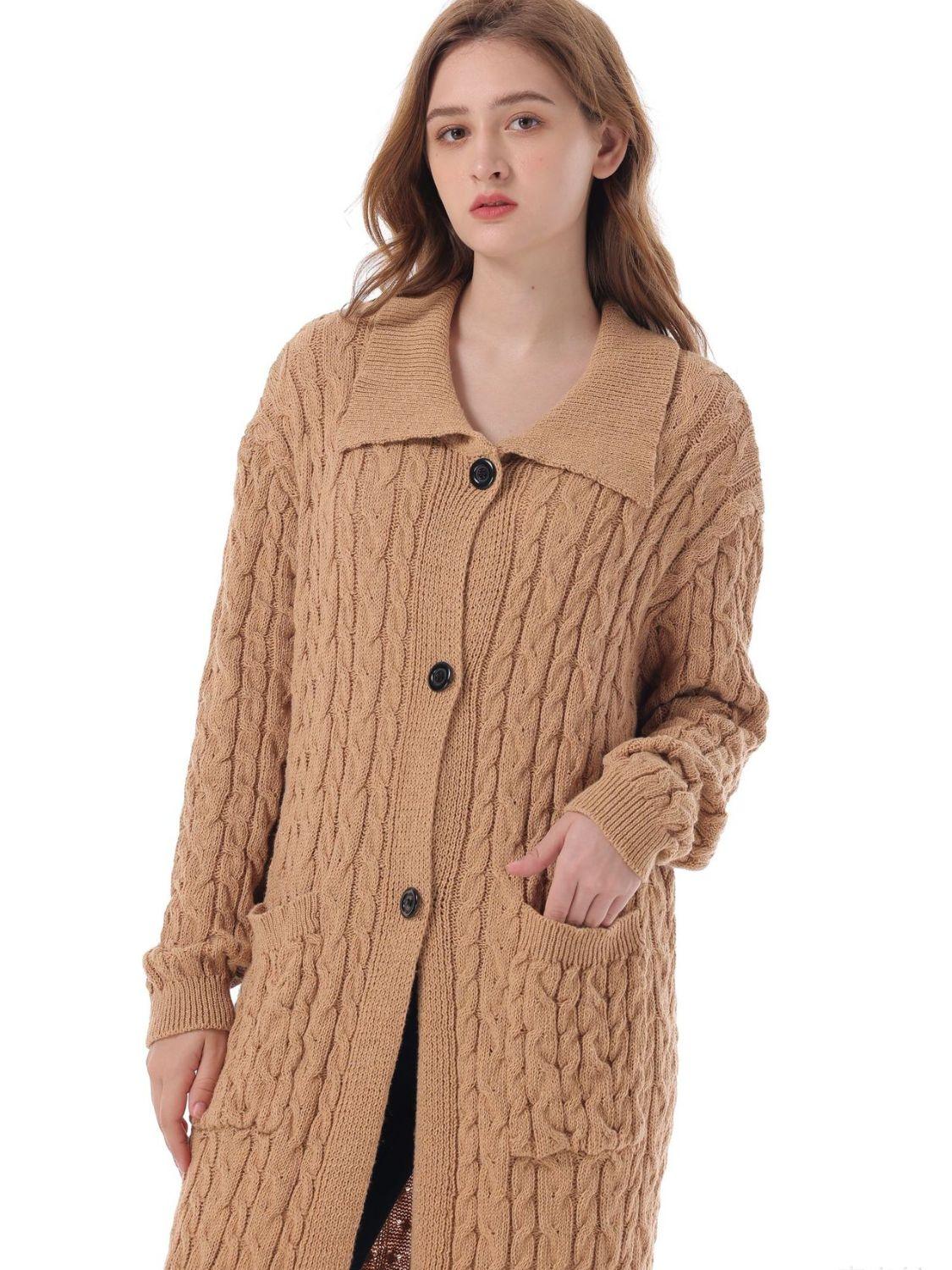 Collared Neck Cardigan with Pockets - Lab Fashion, Home & Health