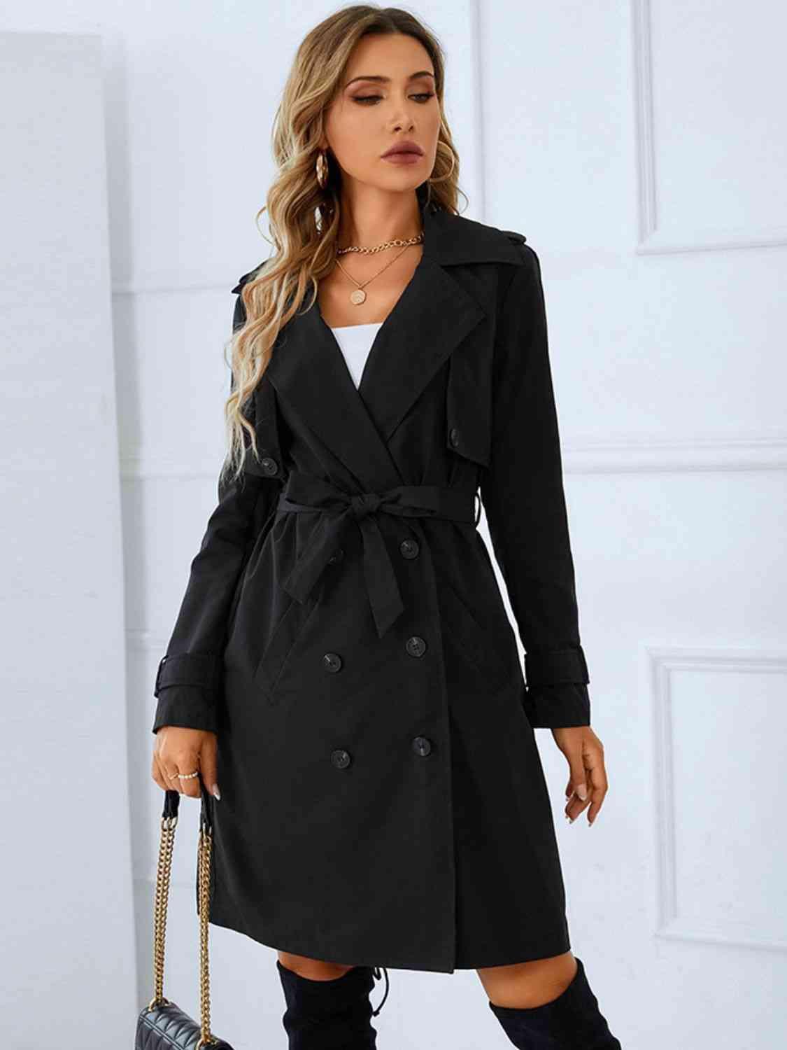 Lapel Collar Double-Breasted Trench Coat - Lab Fashion, Home & Health