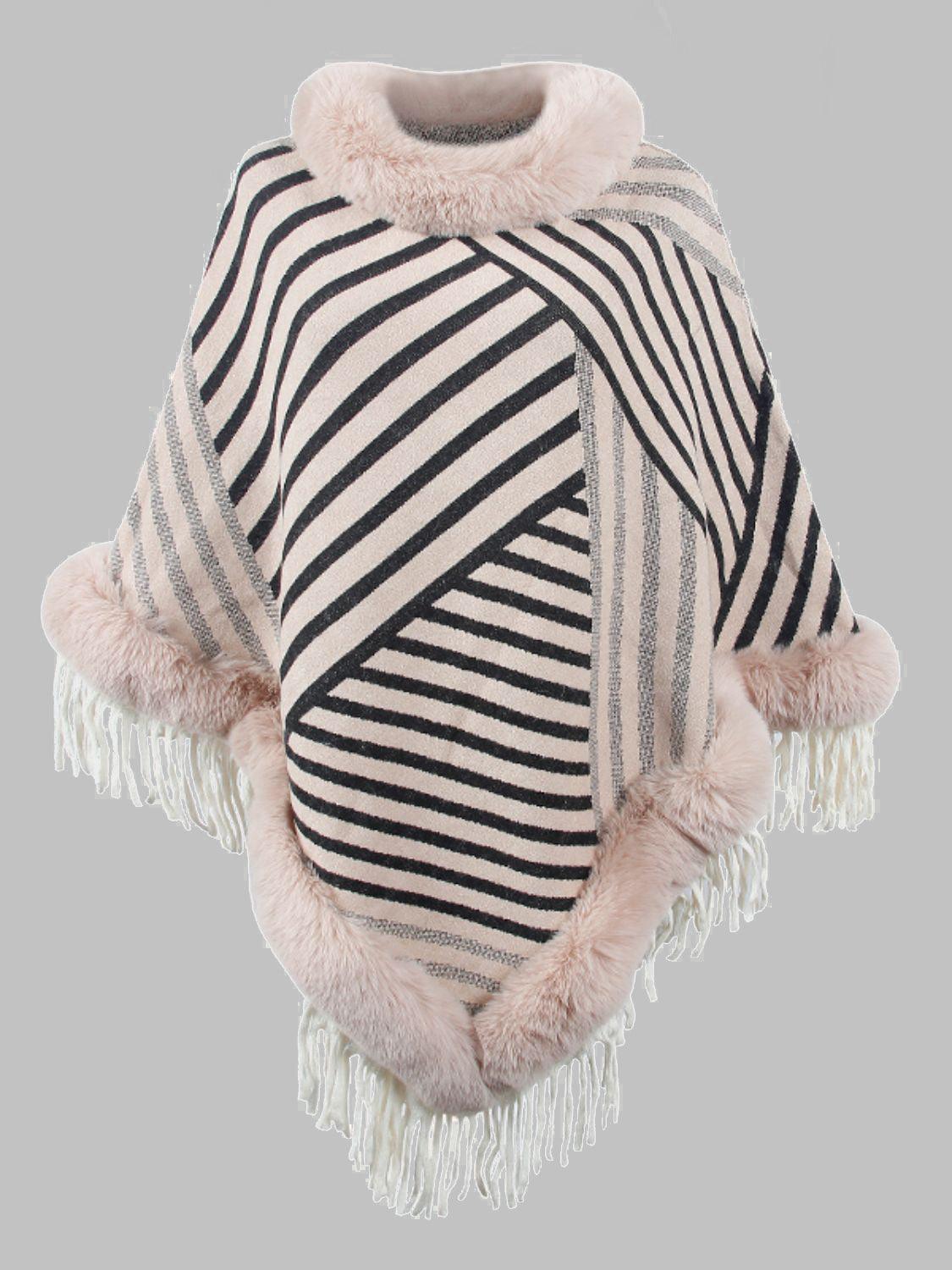 Striped Fringe Hem Poncho - Lab Fashion, Home & Health