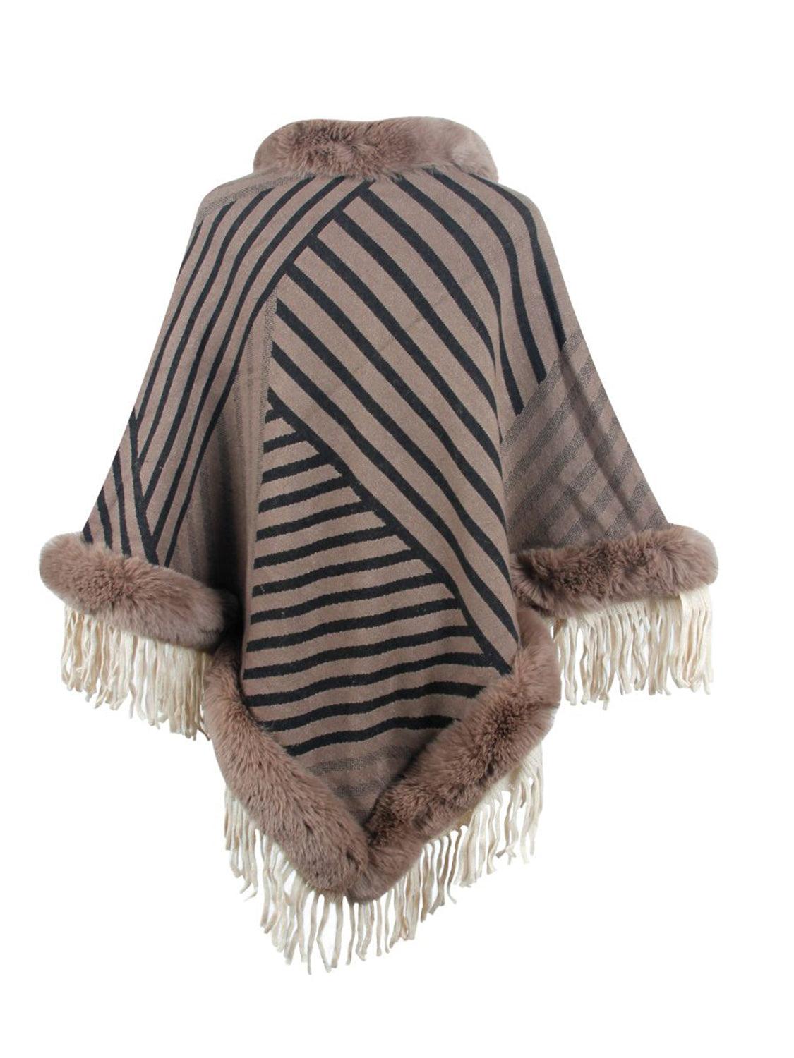 Striped Fringe Hem Poncho - Lab Fashion, Home & Health