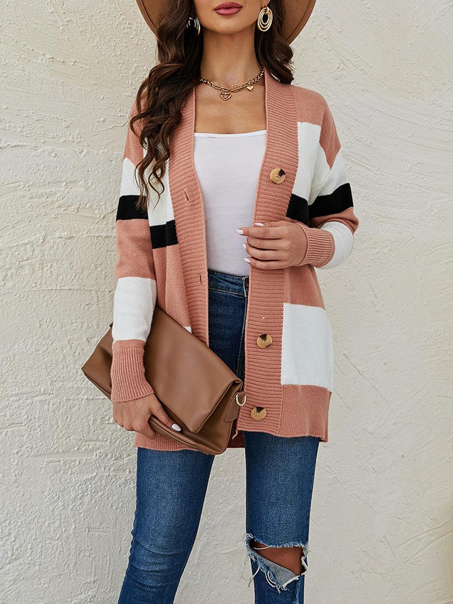 Color Block Button Down Cardigan - Lab Fashion, Home & Health