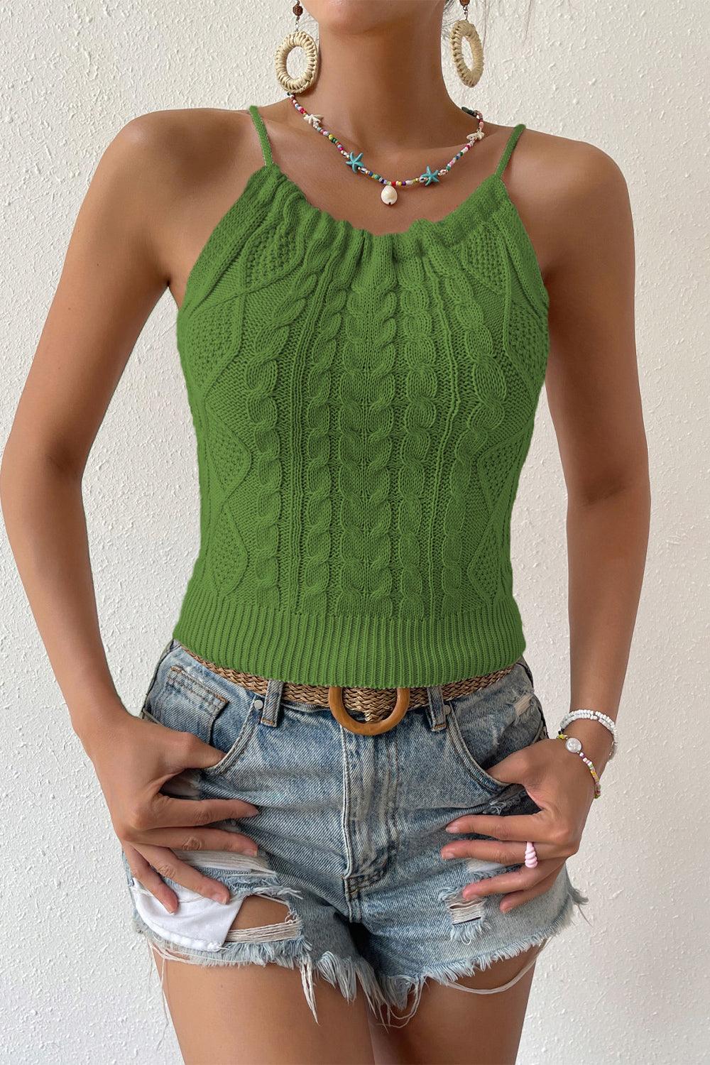 Round Neck Cable-Knit Sleeveless Knit Top - Lab Fashion, Home & Health