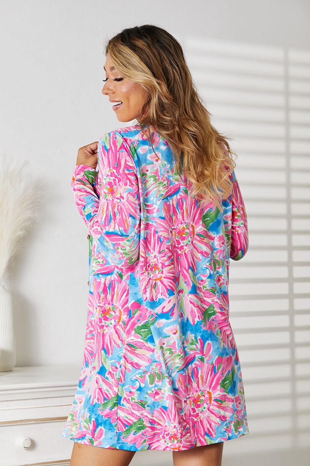 Double Take Floral Open Front Long Sleeve Cardigan - Lab Fashion, Home & Health